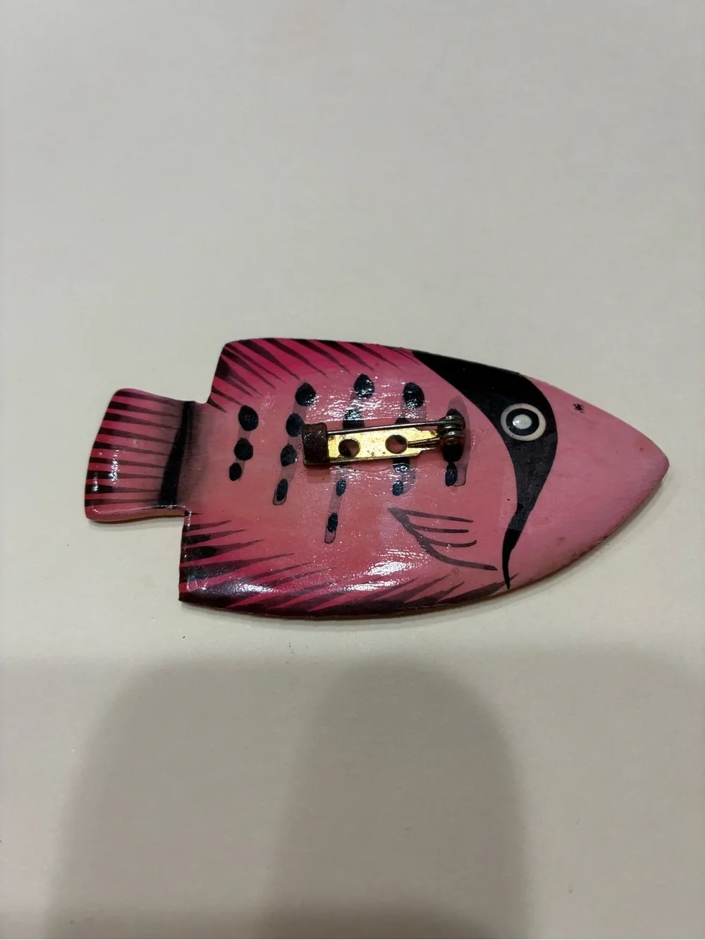 Vintage Hand-Carved & Painted Wooden Tropical Fish Brooch- Nautical